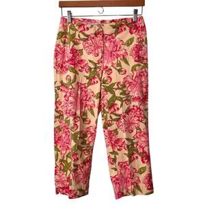 Vtg ST JOHNS BAY Capri Pants Women's 10 Cotton Peony Floral Cottage Cottagecore